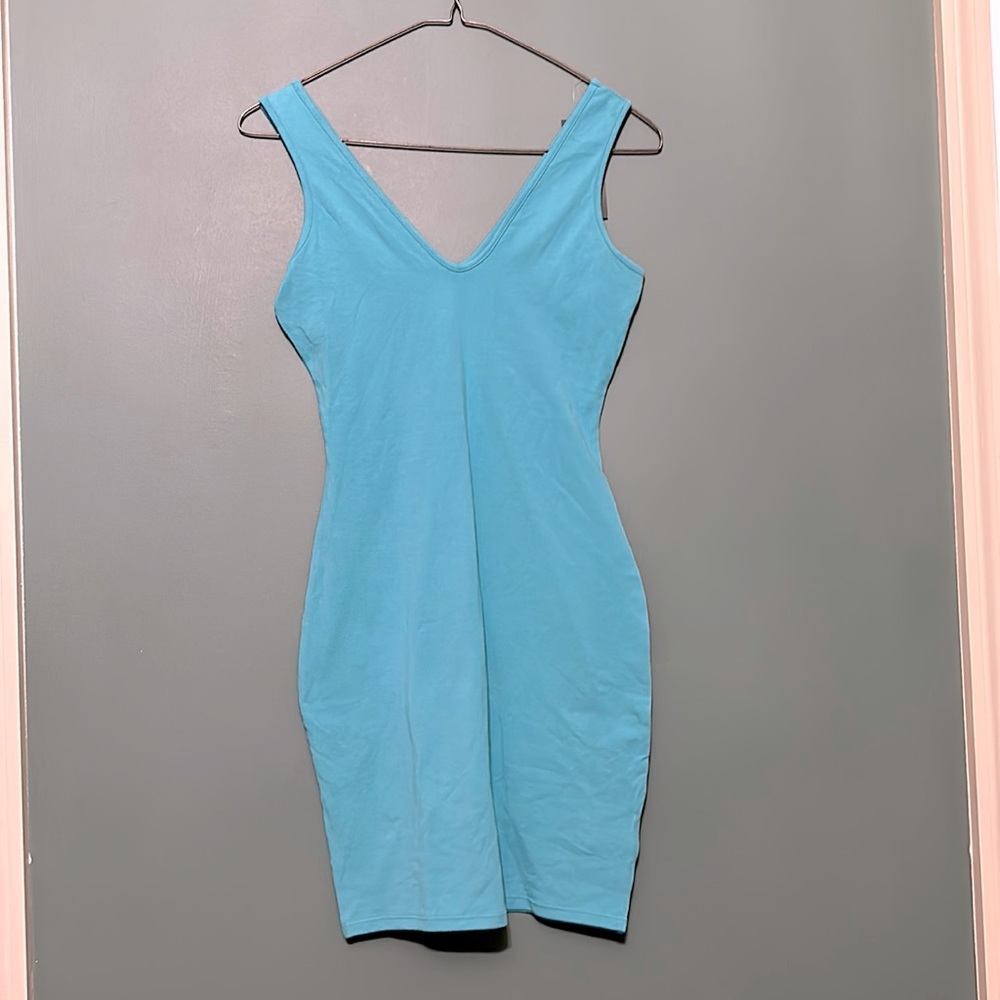 Wild Fable teal blue v neck fitted dress